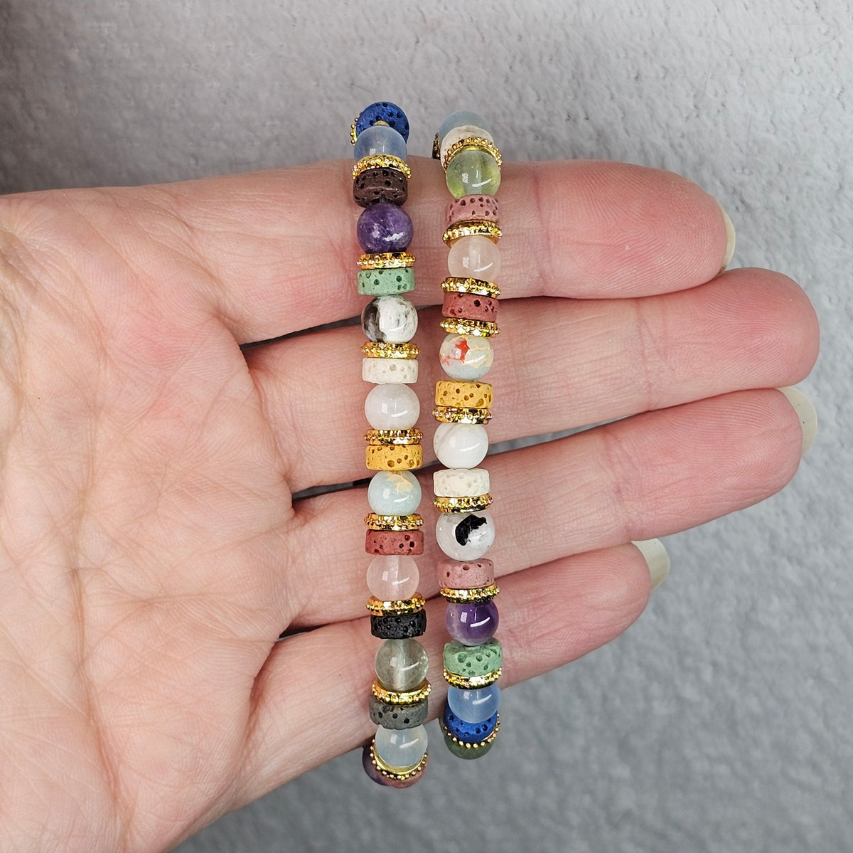 Rainbow Lava Rock w/Mixed Crystal Bracelet