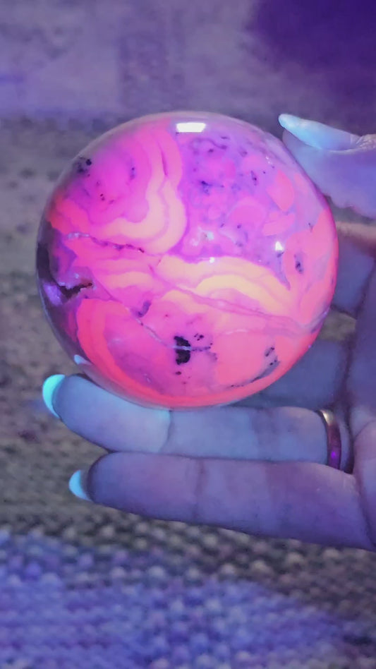Super UV Pink Mangano Calcite Sphere (Peru)