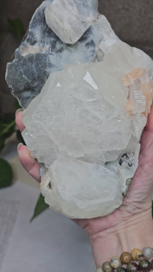 Apophyllite with Peach Stilbite on Chalcedony