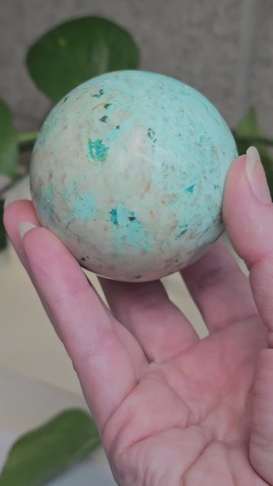 Peruvian Amazonite Sphere with UV Reactive Calcite
