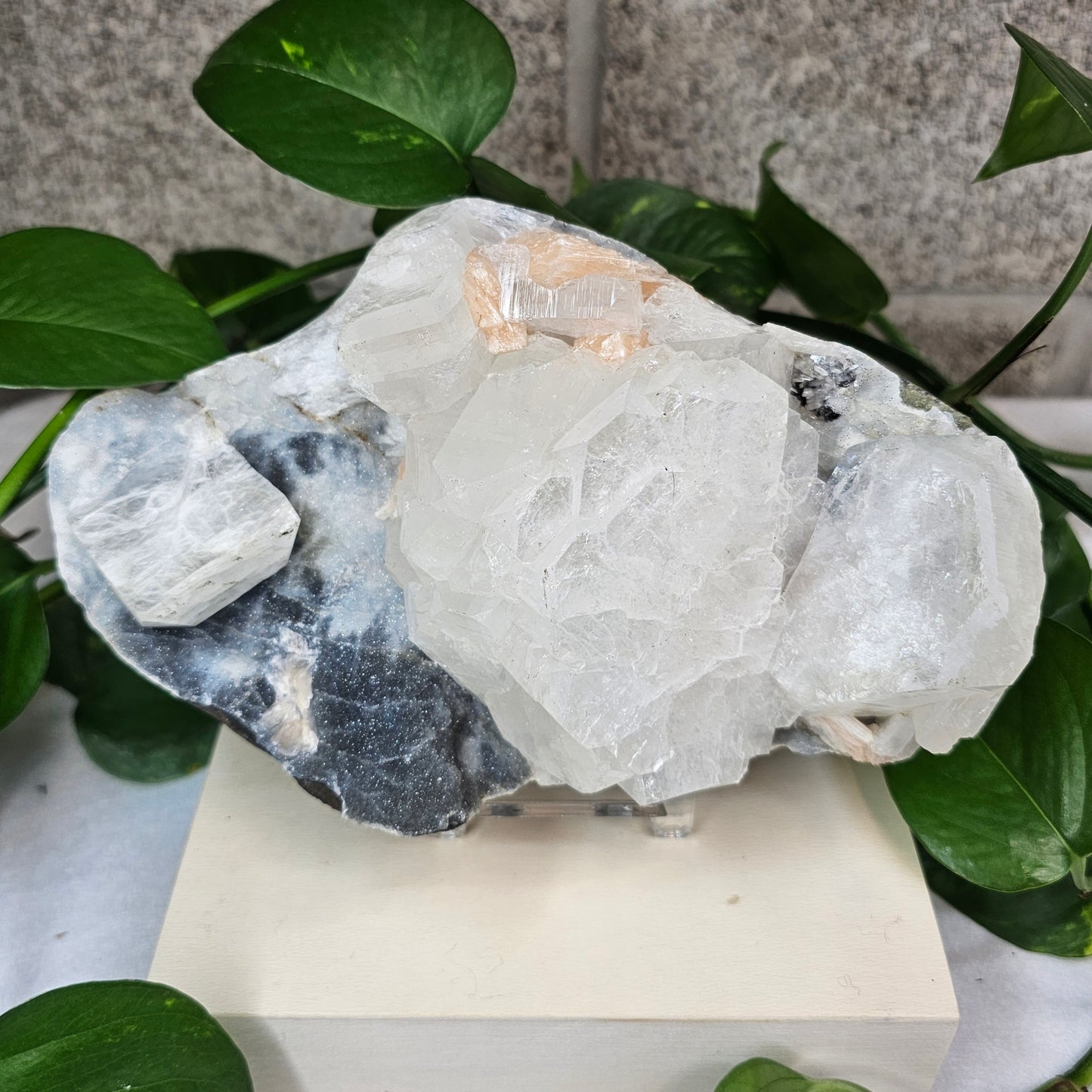 Apophyllite with Peach Stilbite on Chalcedony