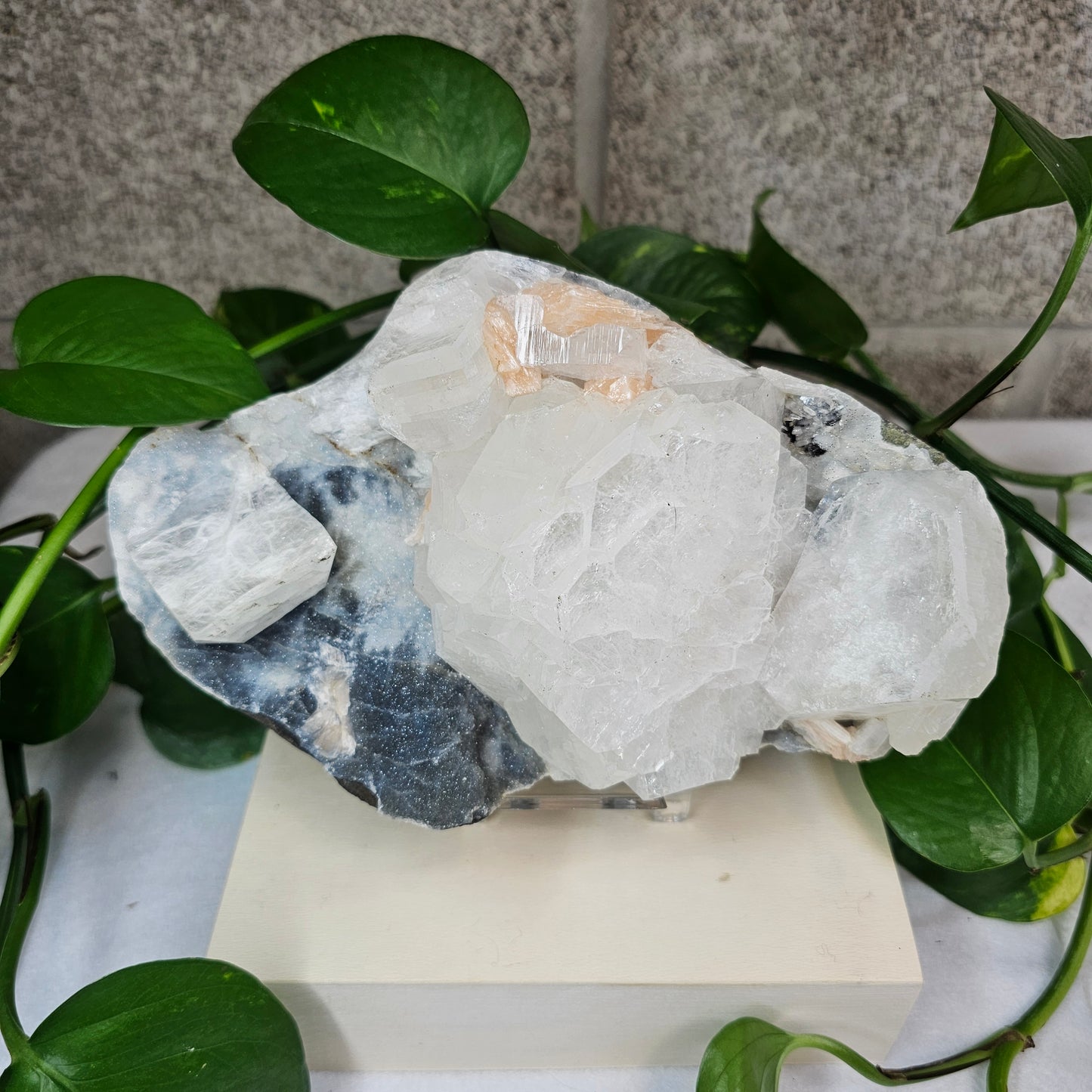 Apophyllite with Peach Stilbite on Chalcedony