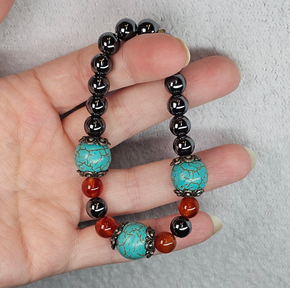 Hematite, Dyed Howlite, Carnelian Bracelet