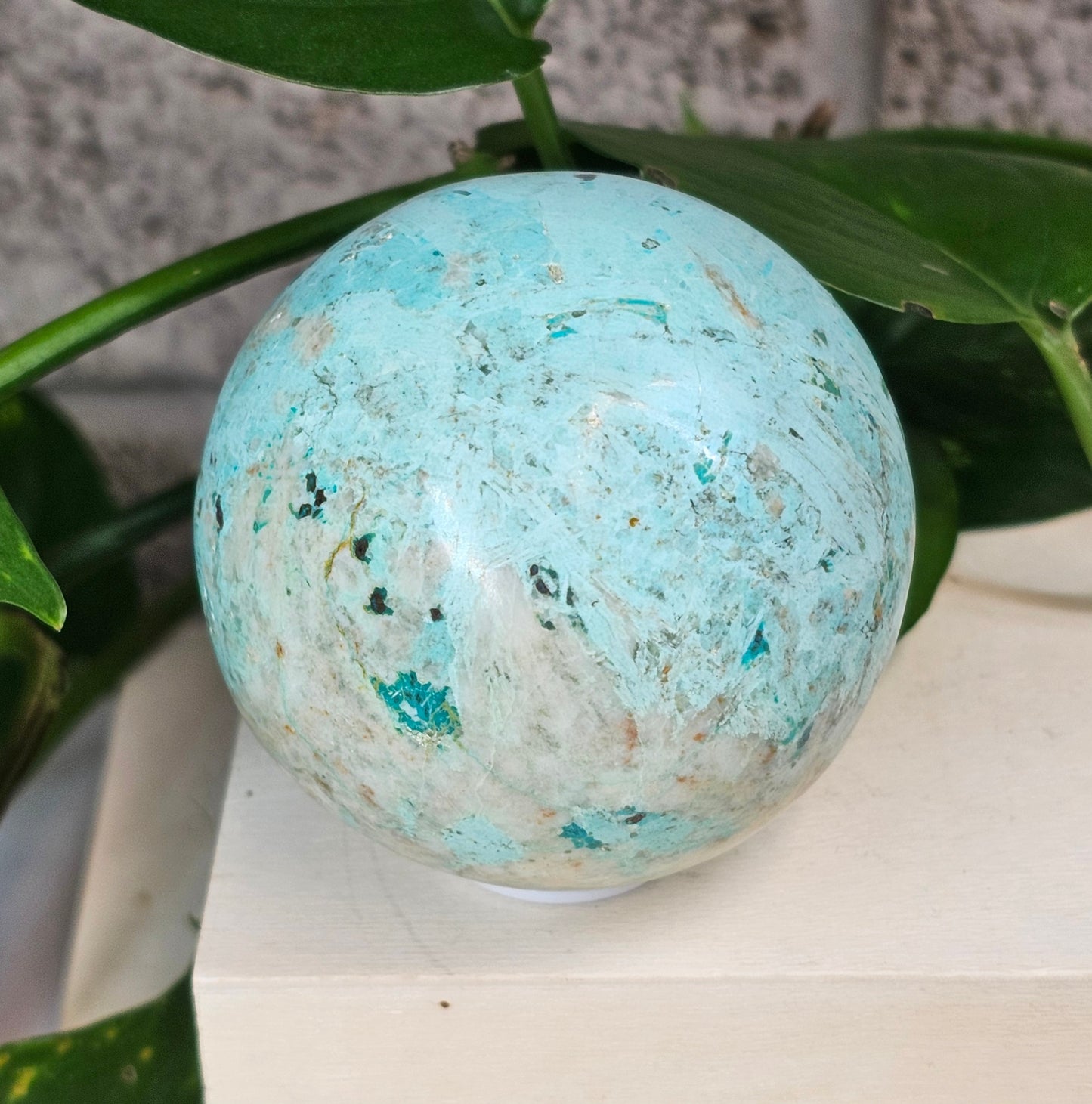 Peruvian Amazonite Sphere with UV Reactive Calcite