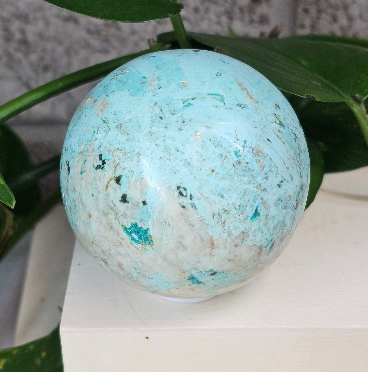 Peruvian Amazonite Sphere with UV Reactive Calcite