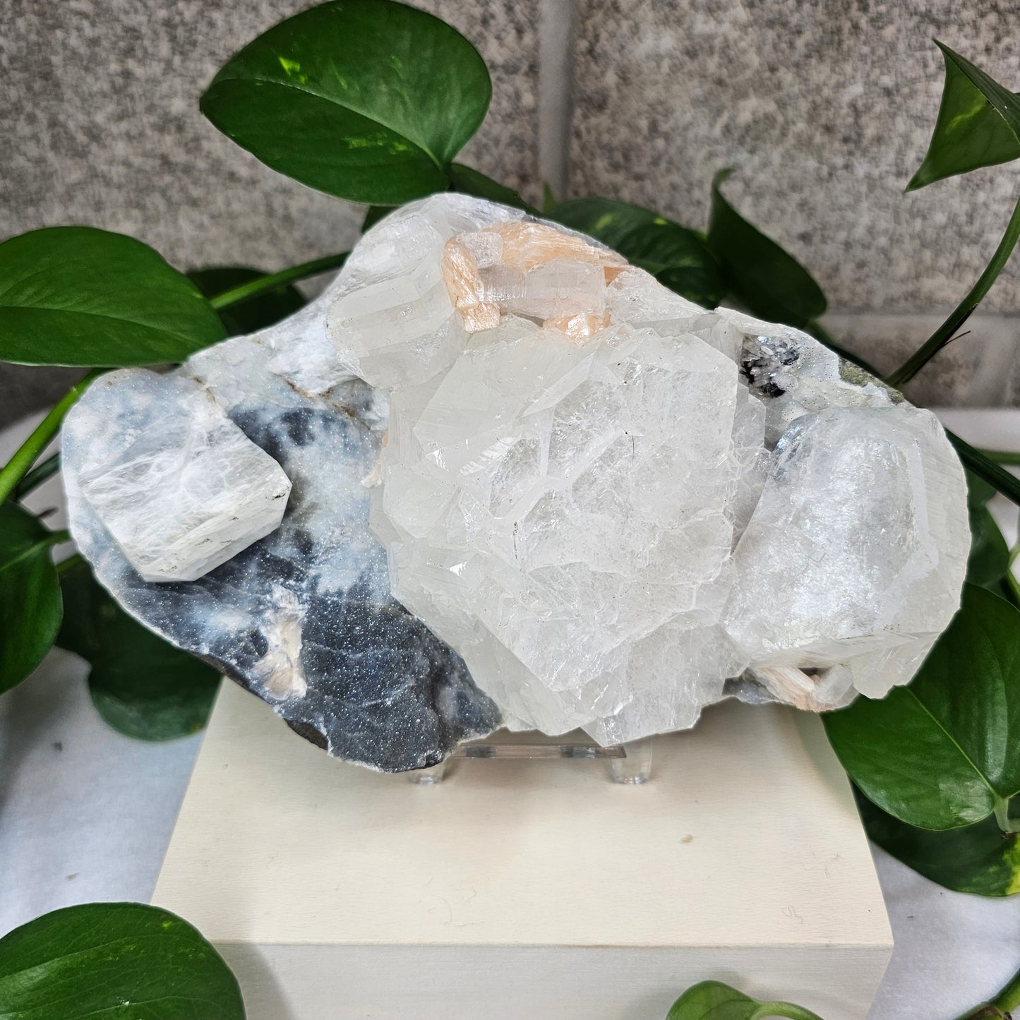 Apophyllite with Peach Stilbite on Chalcedony