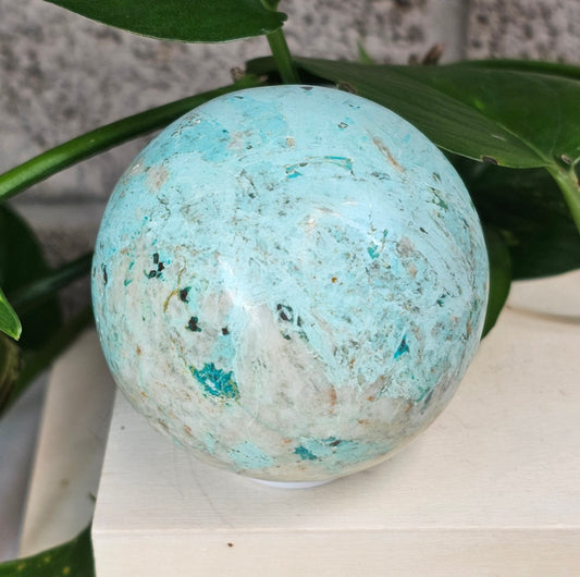 Peruvian Amazonite Sphere with UV Reactive Calcite